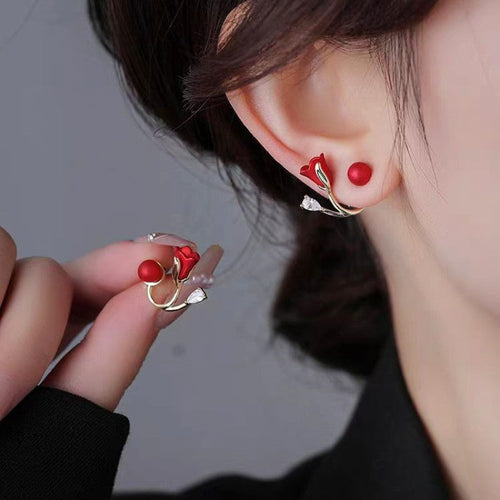 Tulip Red Flower Earrings