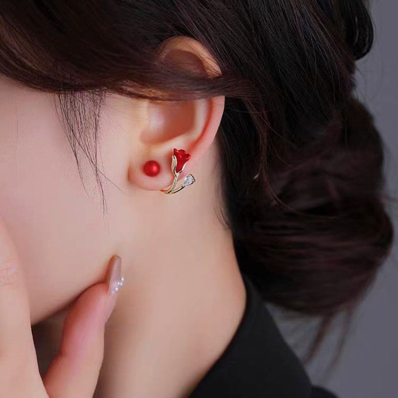 Tulip Red Flower Earrings